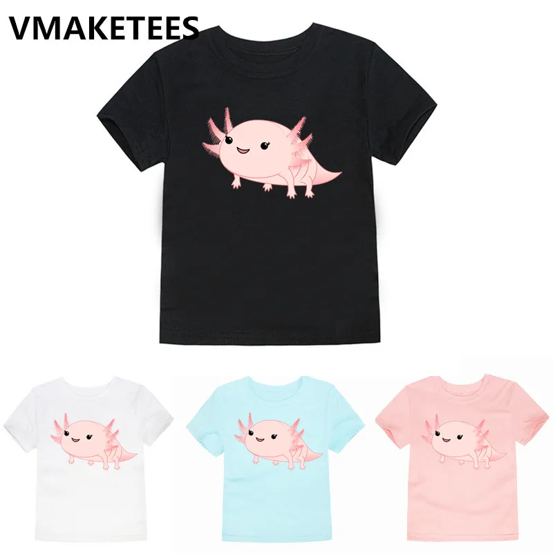 Модные милые розовые детские футболки с принтом Axolotl летние детские топы с короткими рукавами, детская мягкая футболка HKP2315B