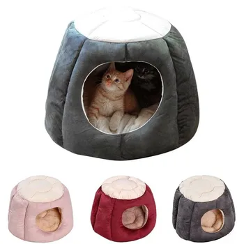 

New Winter Warm Cat Bed House Pets Dog Kennel Folding Cat Sleeping Bag Semi-Closed Kitten Cat Nest Cushion Small Dog Mat Pet Bed