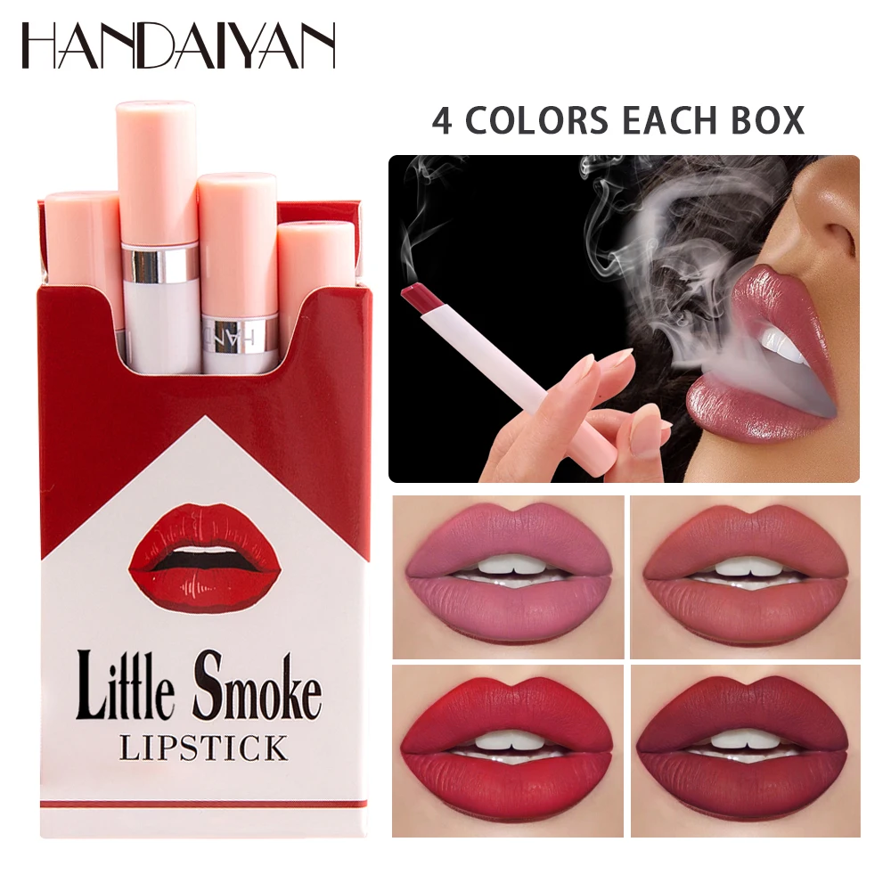 

Creative Cigarette Lipstick 4PCS Set 12 Colors Velvet Matte Long Lasting Waterproof Lipstick Sexy Nude Non-Stick Cup Lips Makeup