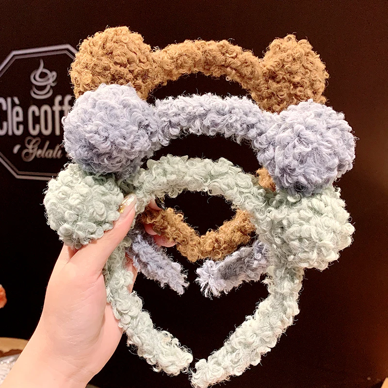 

New Women Girls Cute Colorful Bear Ears Lambswool Hairbands Sweet Hair Ornament Lovely Selfie Headband Fashion Hair Accessories