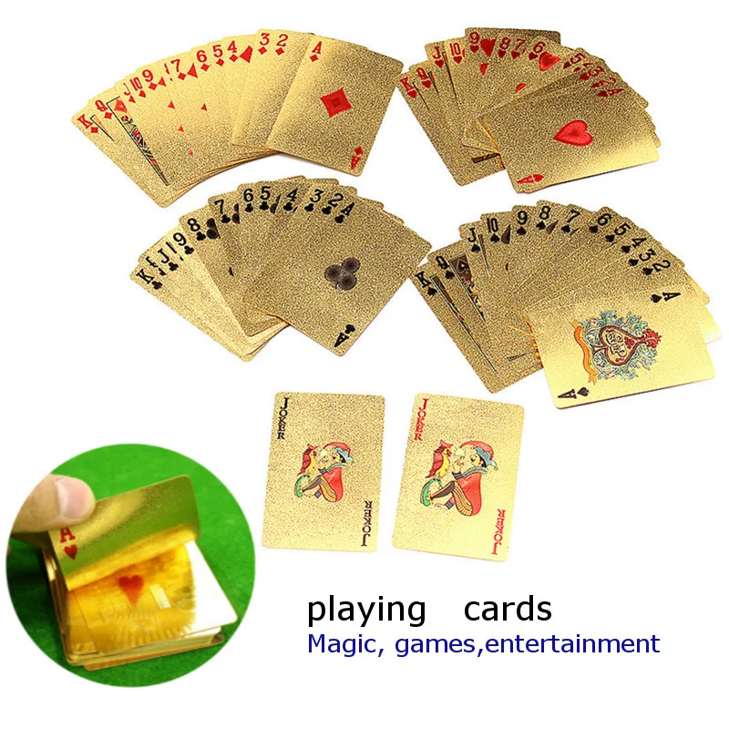 Золотые игральные карты колода Золотая фольга покерный набор Magicard 24K Золотая пластиковая фольга покер прочные водостойкие карты магия