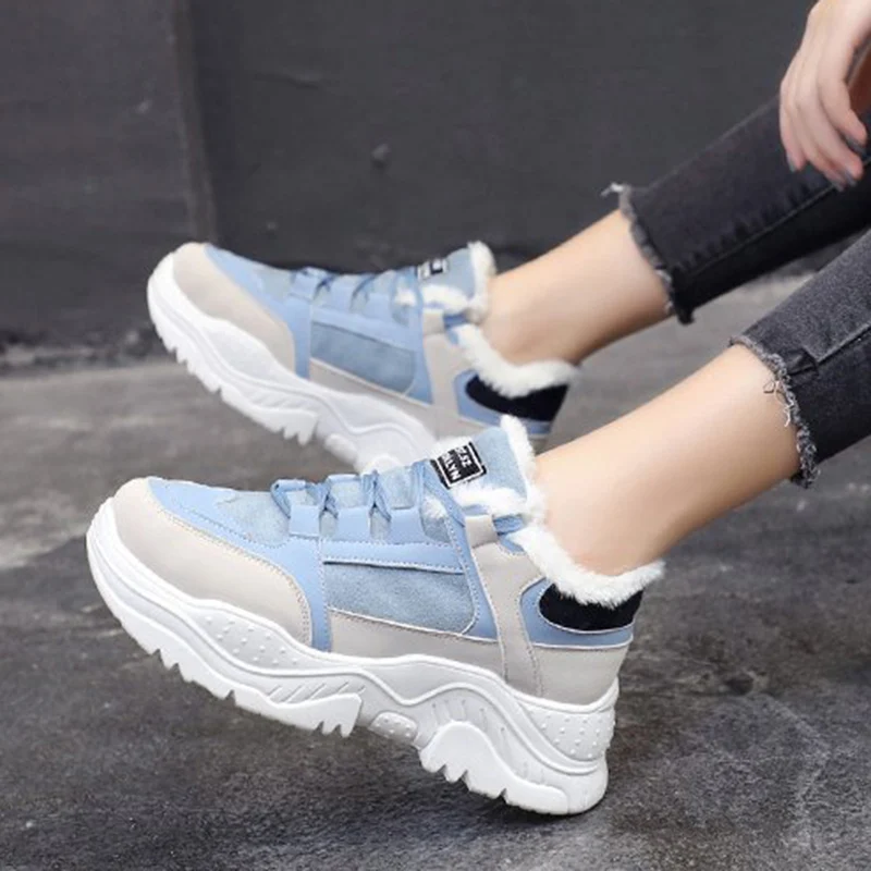 UPUPER/модные ботинки; женская зимняя обувь; Плюшевые Женские повседневные кроссовки на платформе; женские зимние ботинки из искусственной замши; теплая обувь