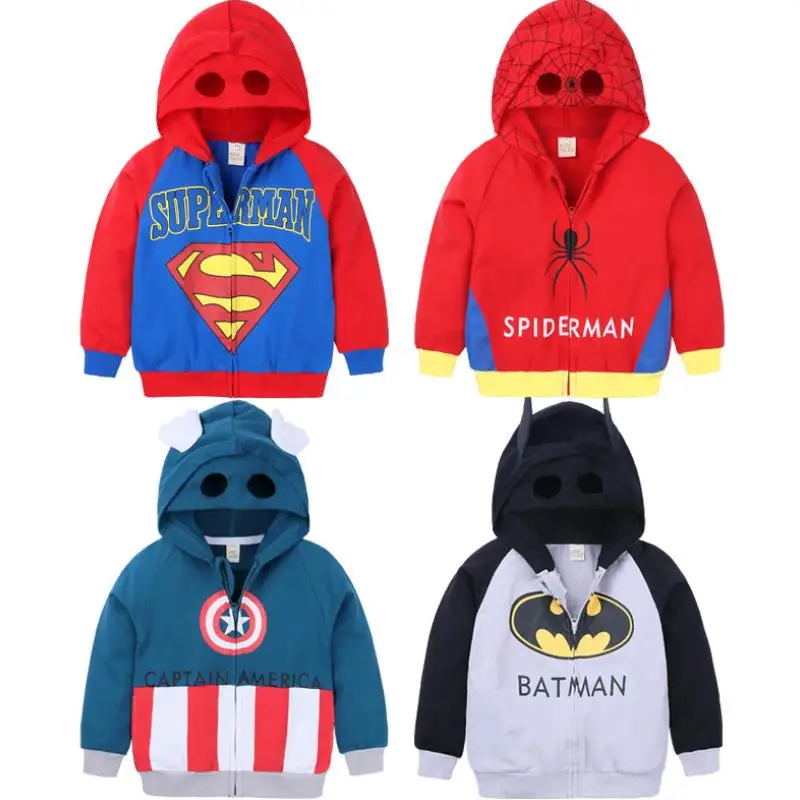 Новые толстовки с капюшоном для мальчиков Мстители, супергерои Marvel, Капитан Америка, Человек-паук, Бэтмен, толстовка для мальчиков, детская куртка с рисунком От 1 до 6 лет