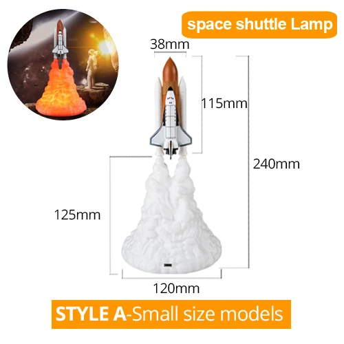 USB перезаряжаемая 3D печать Лунная лампа ракета космический челнок лампа Настольные лампы для гостиной спальни прикроватный домашний декор - Цвет абажура: Style A small size