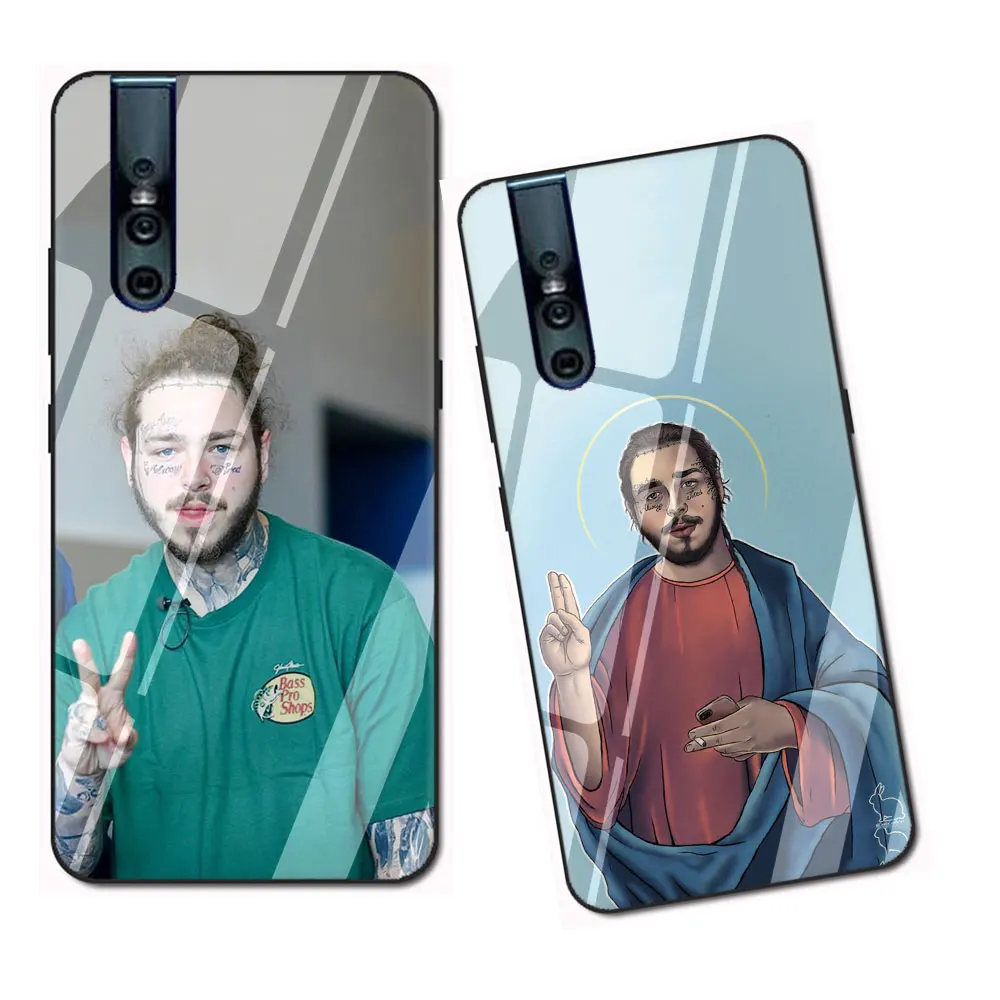 EWAU post malone закаленное Стекло чехол для телефона чехол для VIVO V9 V15 Y17 Y85 Y89 Y93 Y95 Y91 C