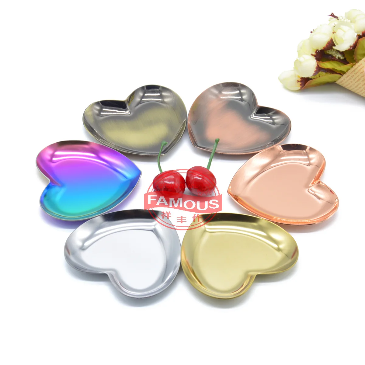 INS Nordic Metal Storage Dish Stainless Steel Heart Shape Jewelry Tray Simple Jewelry Cake Storage Dish