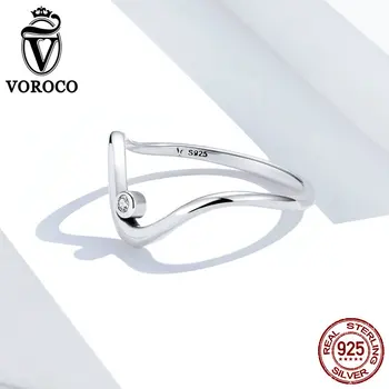 

VOROCO BKR650 Simple Design Waves Minimalistic Ring 925 Silver Ring Women Wedding Engagement Fine Jewel for Her OL Casual Style