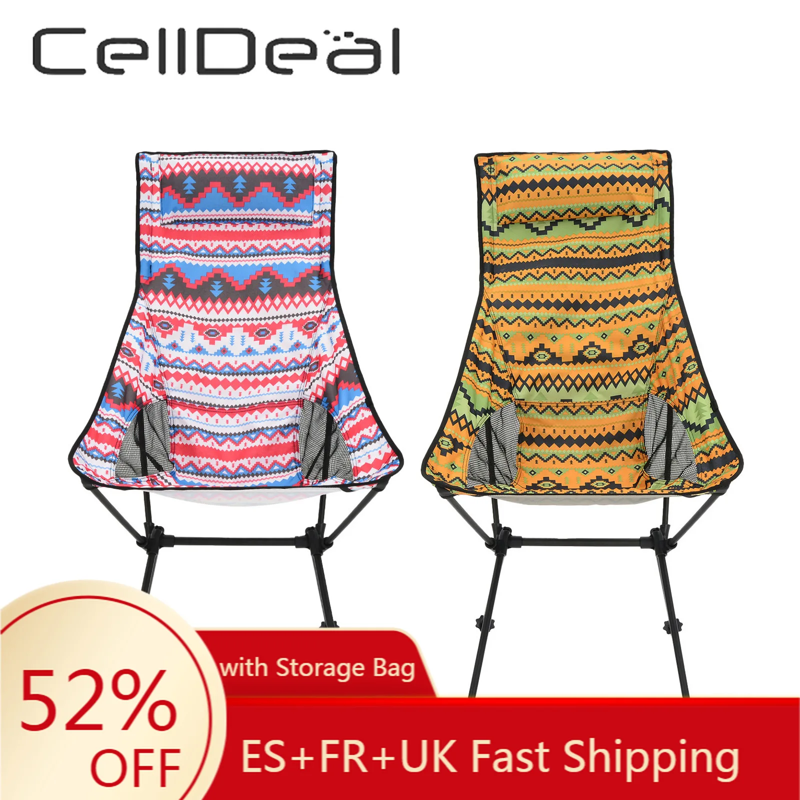 

Ultralight Portable Garden Chair Ethnic Customs with Storage Bag and Pillow Aluminum Bracket Outdoor Equipment Folding Chair