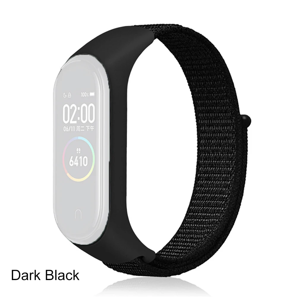 Цветной сменный Браслет с нейлоновой петлей для Xiaomi Mi band 3 4, спортивный браслет, дышащий ремешок, аксессуары для умных часов - Цвет: dark black