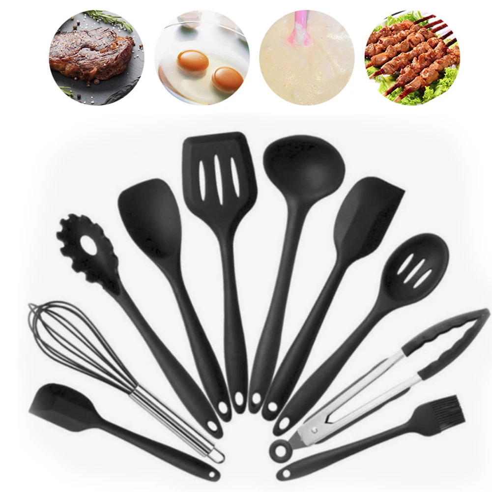 

10pcs Kitchenware Silicone Cooking Utensils Sets Heat Resistant Baking Tool Kitchen Cooking Tools Eggbeater Brush Shovel Spoons