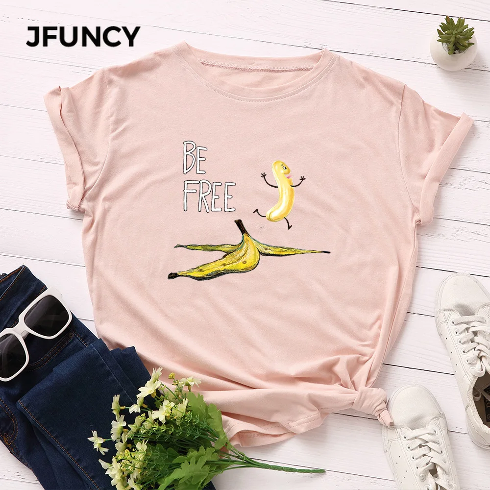 Футболка JFUNCY женская с забавным принтом в виде бананов 100% хлопок летняя футболка