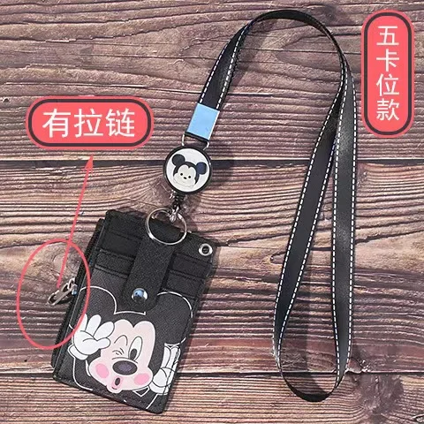 Disney Mickey Minnie hanging neck  card holder card Stitch Cartoon ID card shell leather case bus card hold G
