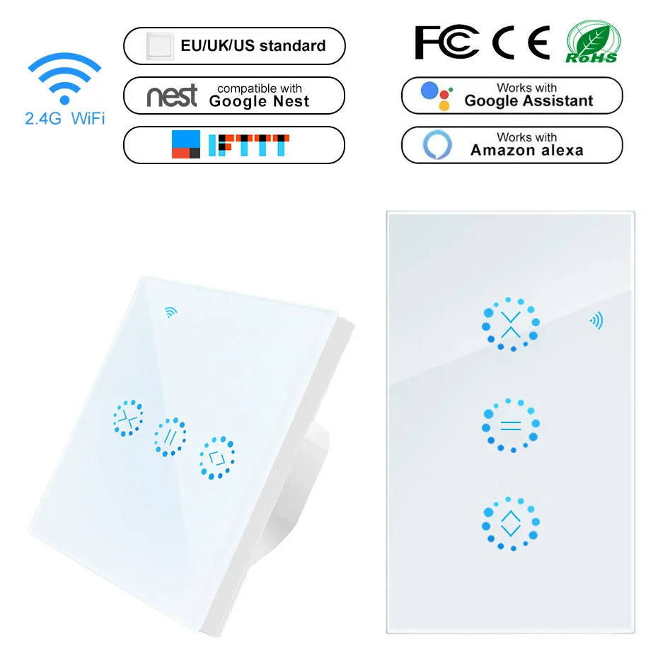 

EU/US Standard Smart WiFi Touch Curtain Switch 90V-250V AC APP Remote Control Window Curtain Switch Works with Alexa Google