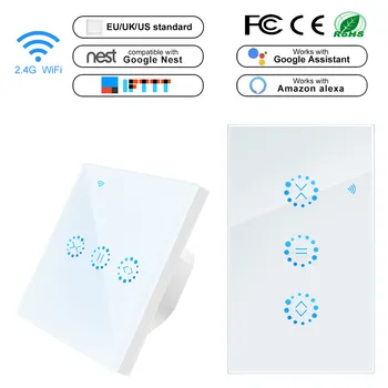 

EU/US Standard Smart WiFi Touch Curtain Switch 90V-250V AC APP Remote Control Window Curtain Switch Works with Alexa Google