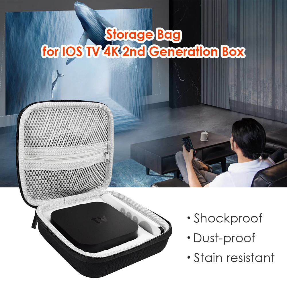 Storage Package Black Travel Carry Case Portable Hard Carrying Case Apple TV 6th Generation Box Remote Accessories HDD Storage Bag