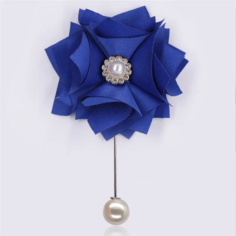 royal blue WIFELAI-A атласные цветы корсаж Свадьба Выпускной церемония цветок брошь кристалл свадебный жених бутоньерка XH2019-P - Цвет: royal blue