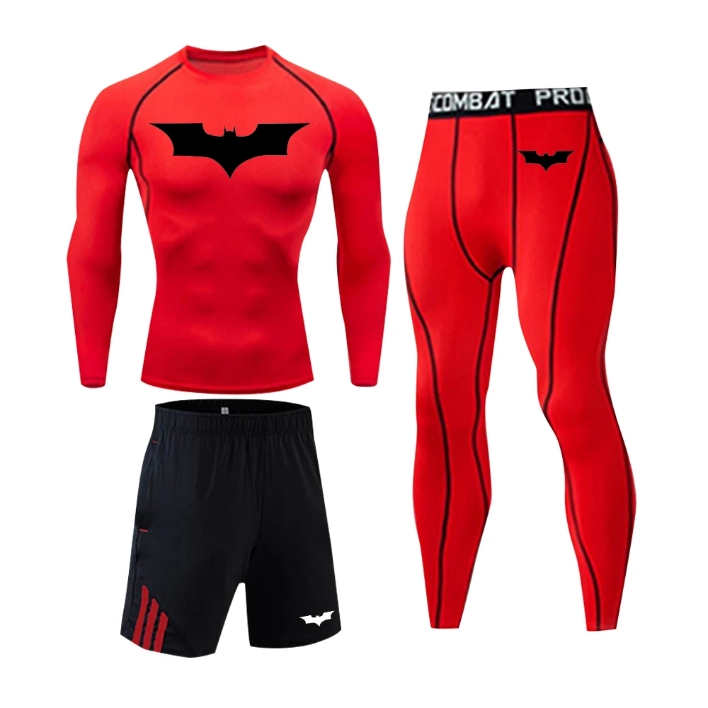 Brand Men’s Thermal Underwear Set Long Sleeve T-shirt Thermal Leggings 3 Pieces/Set of Compressed Long Johns Red Thermal Set