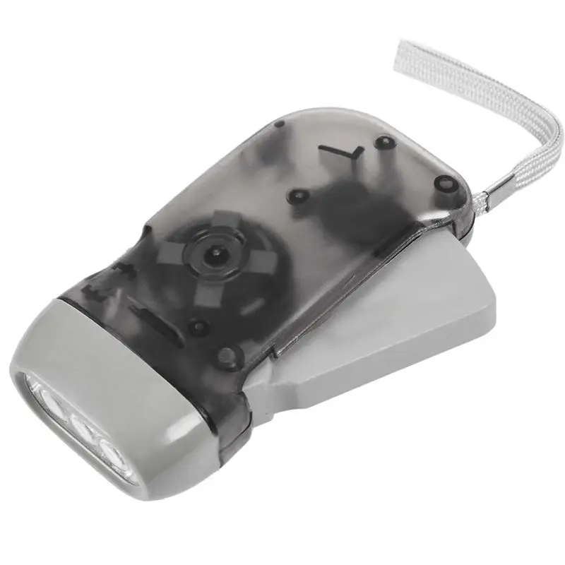 

3 LED Dynamo Wind Up Flashlight Torch Light Hand Press Camping grey