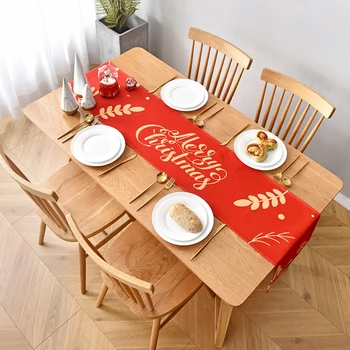 

DUNXDECO Table Runner Christmas Party Long Table Cover Fabric Modern Simple Red Xmas Desk Tablecloth Home Warm Decorate Textile