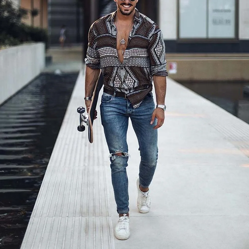 Vintage Printed Men Brand Shirt Ethnic Long Sleeve Lapel Streetwear Hawaiian Loose Fit Casual Shirts Men Clothing Camisas Hombre Vintage Printed Men Brand Shirt Ethnic Long Sleeve Lapel Streetwear Hawaiian Loose Fit Casual Shirts Men Clothing Camisas Hombre