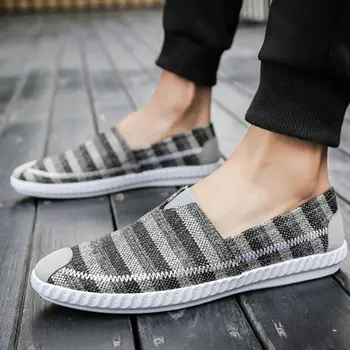 

2019 Summer male Hemp Insole Fisherman Shoes Graffiti stripe men Espadrille Casual Shoes Boy Canvas Driving Loafers Flats K1-58