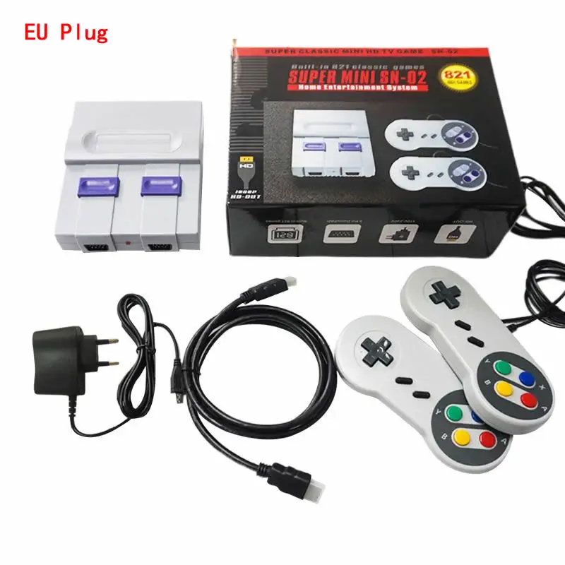 Белый Супер Мини SNES NES Ретро Классическая видеоигра консоль игровая ТВ-приставка встроенные 821 игры с двумя геймпадами EU/US - Цвет: Белый