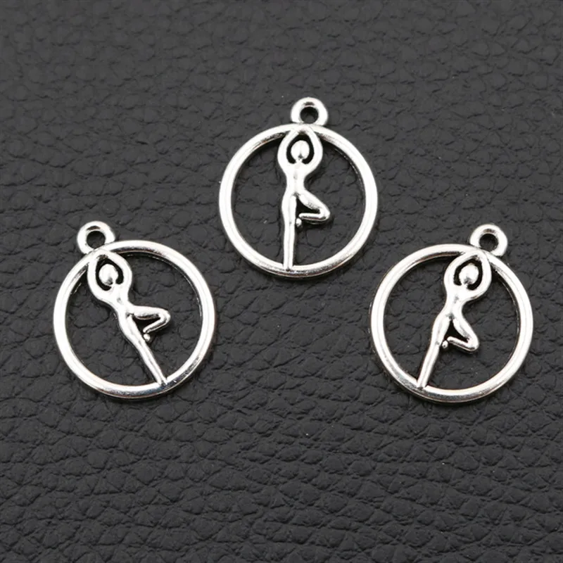 

30pcs Silver Plated Indian Yoga Pendant DIY Charm Sports Necklace Earrings Jewelry Crafts Metal Accessories 19*16mm A339