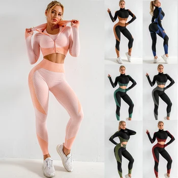 3 Piece Women Yoga Sets Fitness Sport Wear Leggings High Support Bra Crop Top Workout Clothes Gym Seamless Yoga Suits 1