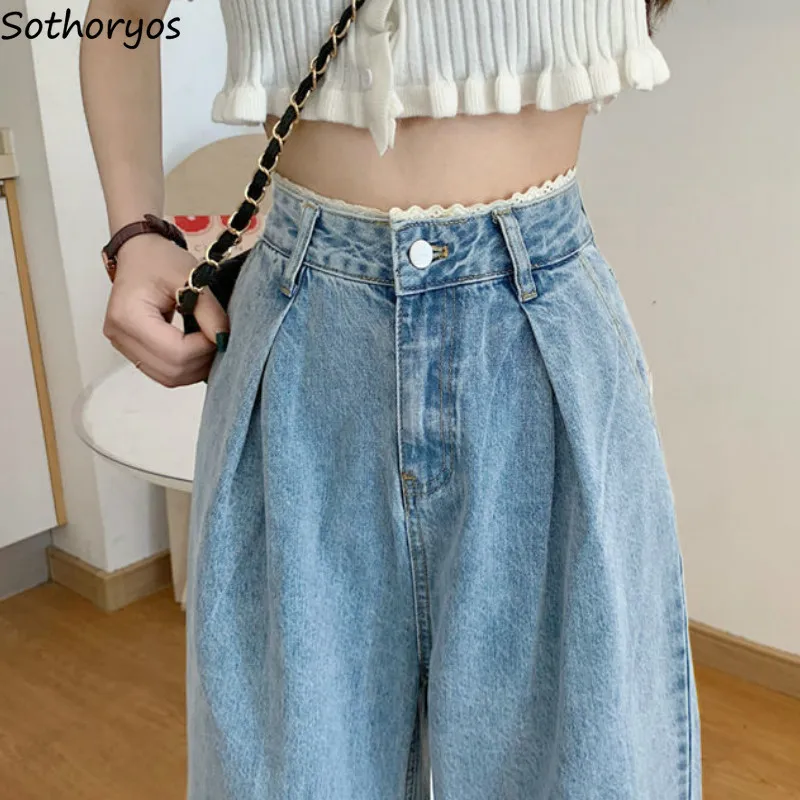 Women Jeans Vintage Female Wide Leg Trousers Lace Pleated Womens Clothes Casual Loose 2XL BF High Waist Fashion Korean Style New Women Jeans Vintage Female Wide Leg Trousers Lace Pleated Womens Clothes Casual Loose 2XL BF High Waist Fashion Korean Style New