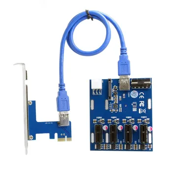 

PCI-E Expansion Kit 1 to 4 Ports Switch Multiplier Hub Riser Card PCI-E 1X Express with USB 3.0 Cable & SATA Power Cable
