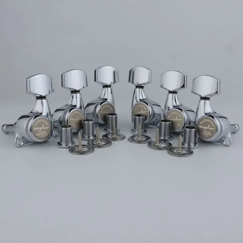 GUYKER Chrome Guitar Locking Tuners Machine Heads Tuners 3R3L Gear ratio 1:21 Lock Tuning Pegs for LP SG Electric Guitars Silver