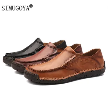 

SIMUGOYA Brand New men's leather shoes hand-stitched casual fashion sets of feet men's shoes quality classic shoe men Size 38-48