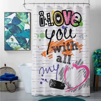 

Shower Curtains Nerdy I Love You,I Valentines Love You with All My Heart Grunge Sketchy Notebook Style Couples, Multicolor,W69 x