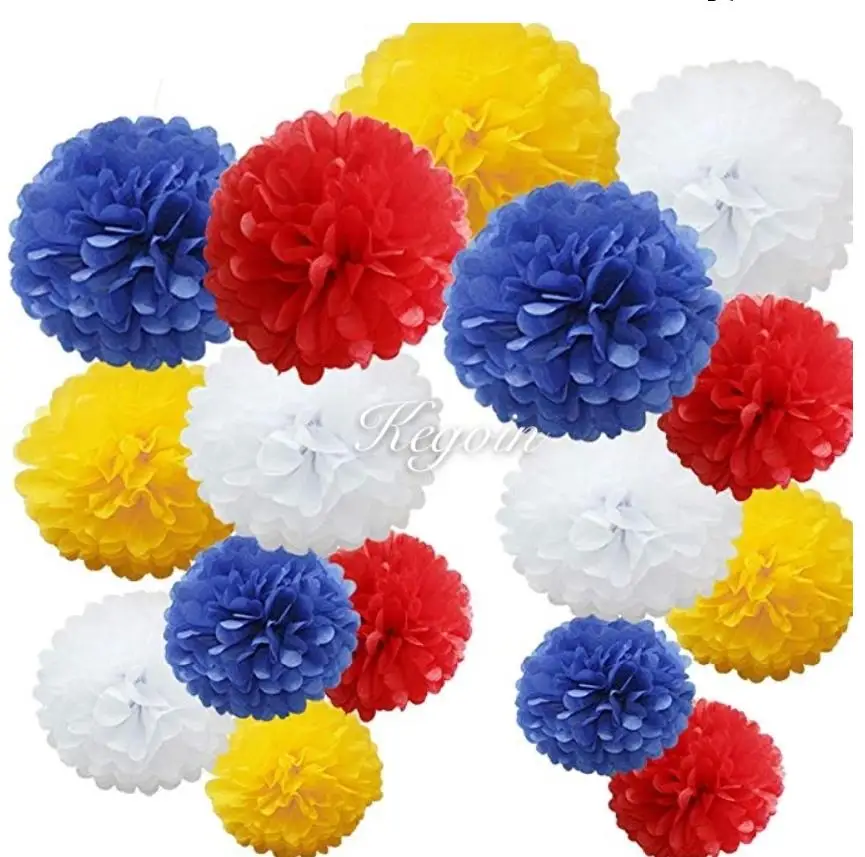 Свадебные украшения, помпоны, бумажный цветочный шар, 16 шт., тканевая бумага, искусственные цветы, вечерние украшения - Цвет: Red blue yellow