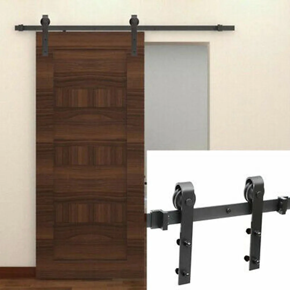 

2X Sliding Door Tracks Hardware Bedroom Wardrobe Rail Kit Wall Mount Black Sliding Barn Door Hardware Kit