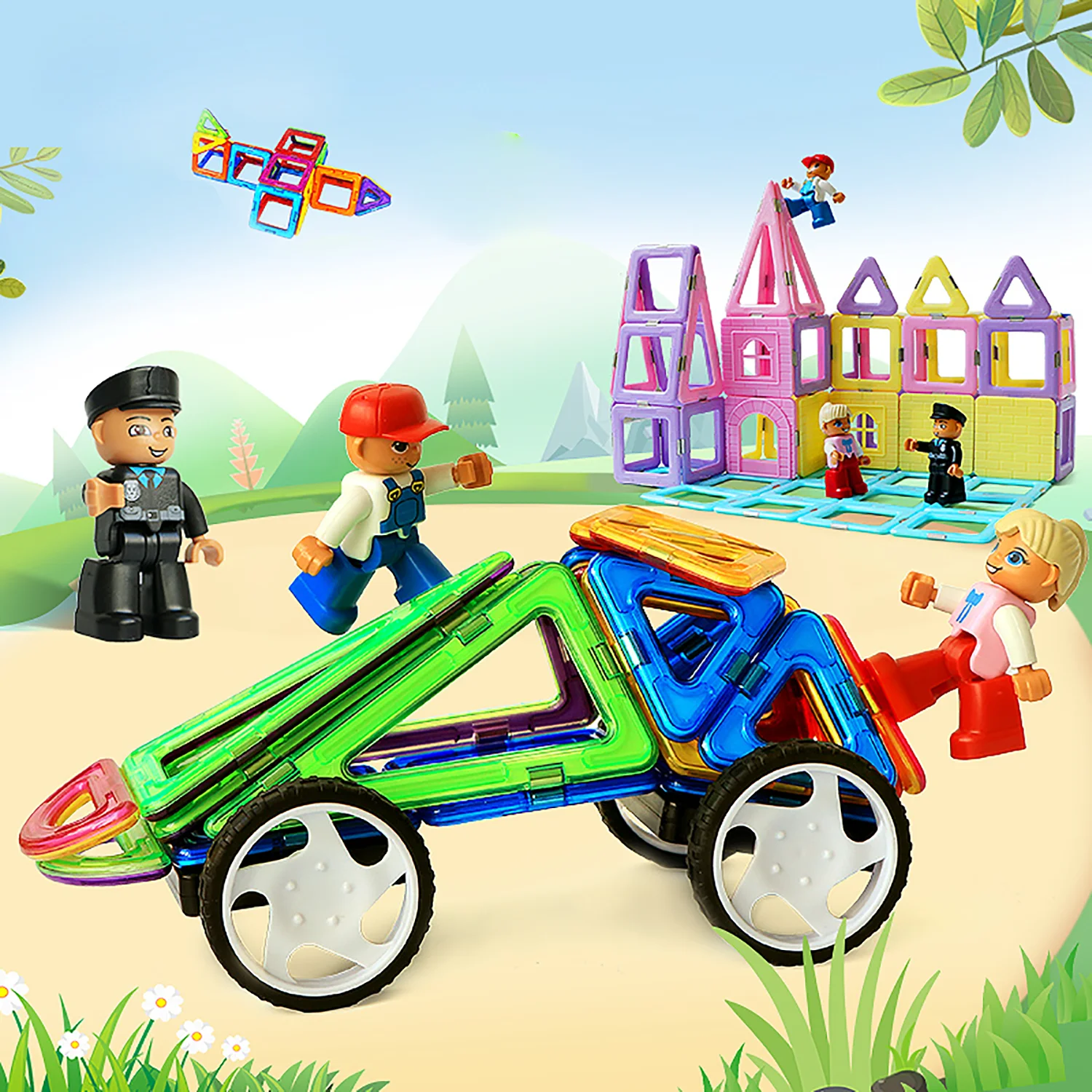 Magnetic Figures Toy People Police Worker Girl Fireman Magnetic Blocks Educational Toys For Kids Gifts 4 PCS/Set