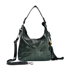 Женская сумка из натуральной коровьей кожи, сумки на плечо, женские змеиные принты, сумка-тоут, Женская Роскошная сумка-мессенджер с кисточками