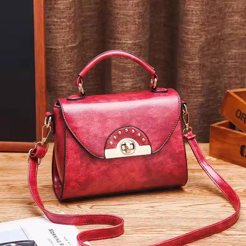 

European Fashion Female Square Bag 2019 New Quality Leather Women's Designer Handbag Rivet Lock Shoulder Messenger bags XBC096