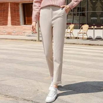 

Straight Cuffed Plaid Woolen Pants Female 2019 Autumn Winter New Women's Casual Tooling Plaid Trousers Winter Pants Women