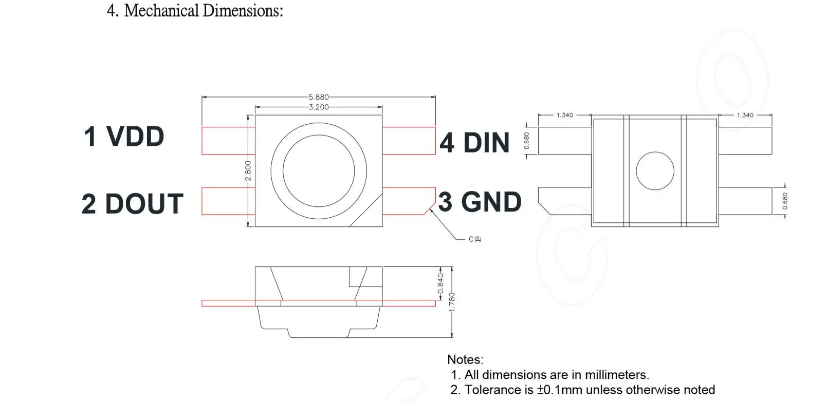 100 шт. SK6812 RGB MINI-E(аналог с WS2812B) 3228 SMD Пиксели светодиодный чип 0,2 Вт/шт. индивидуально адресуемых полный Цвет DC 5V