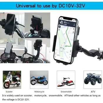 

360 Degree Rotating Waterproof 12V-32V Motorcycle Handlebar Mirror Smart Phone Holder Qi Wireless Charger Mount Stand For iphon