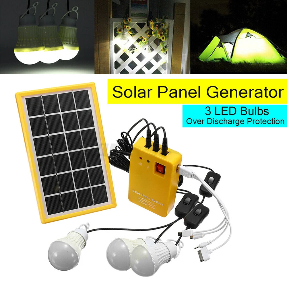 Hot Lithium Solar Panel Power Charging Generator Home System Kit with 3 LED Bulbs Highlight Energy Saving Light Solar Lighting