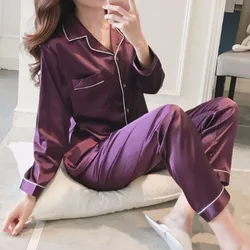 Spring and Autumn New Ladies Plus Fat Large Size Lapel Cardigan Simulation Silk Pajamas Couple Fashion Casual Home Wear