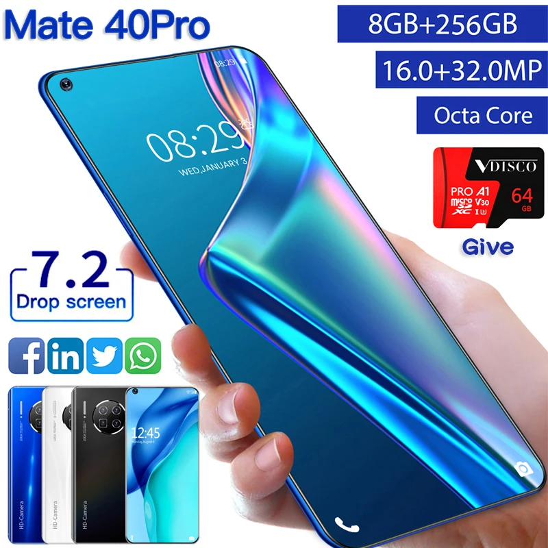 2021 Новый Старт Коврики 40 PRO 2320x1080 10 ядерный 8 + 256G двойная sim карта двойной режим