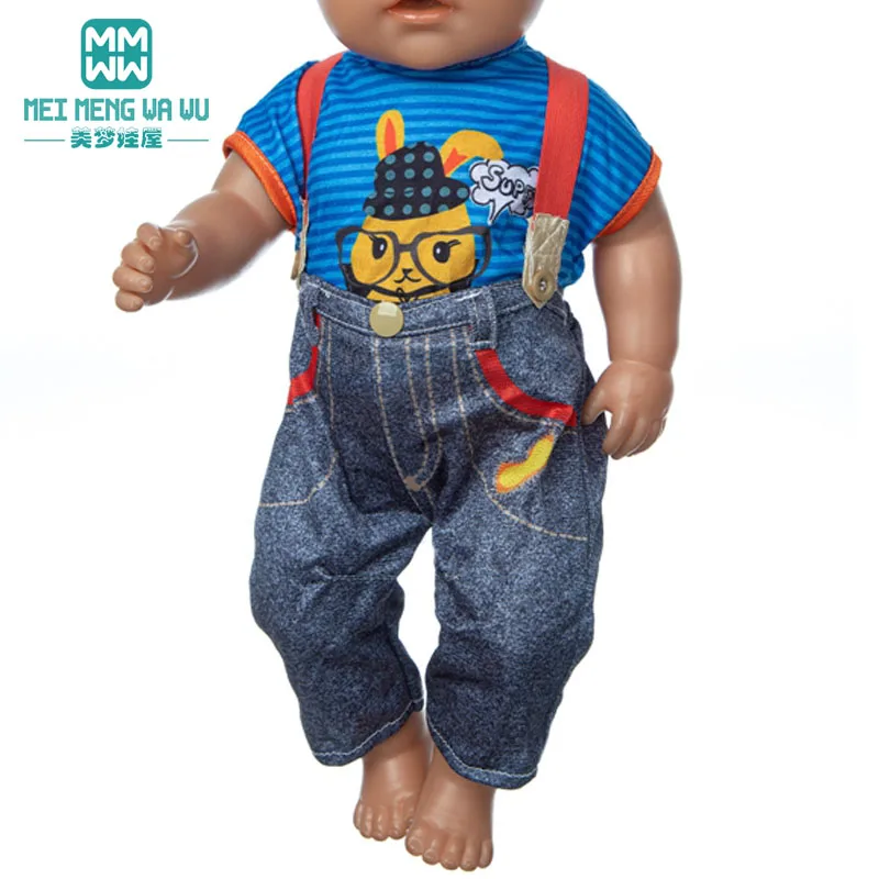 Doll Clothes Born Baby Fit 18 inch 40-43cm Striped T-shirt pink strap pants American doll OG girl's gift doll clothes