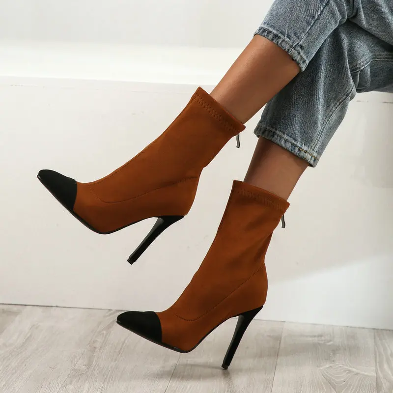 

Sexy Stilettos Sock Boots for Women Pointed Toe High Heel Ankle Boots 2019 New Stretch Short Boots Woman Party Wedding Boots