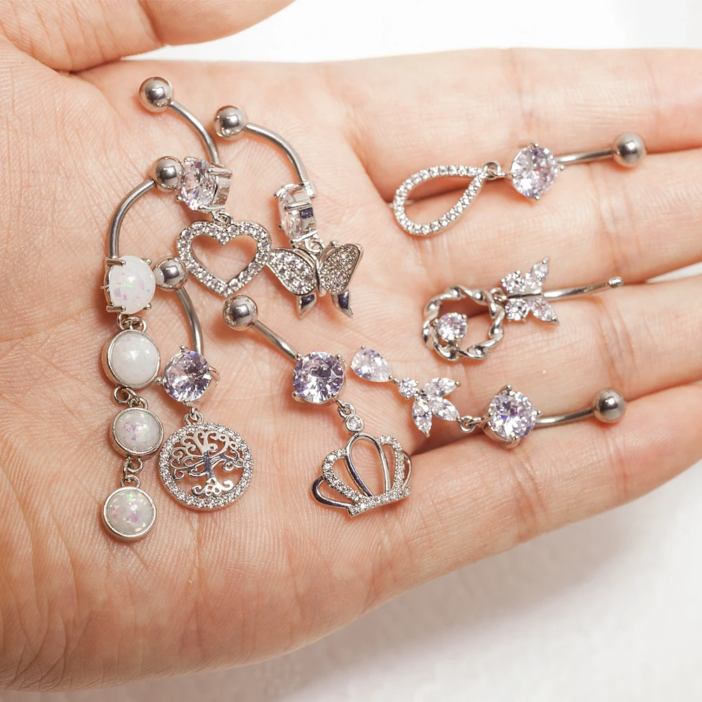 14G Animal Heart Dangle Belly Button Rings Surgical Steel Curved Navel Barbell Ring Body Jewelry Piercing Ombligo for Women Girl piercing jewelry metal jewelry body jewelry body piercing jewelry