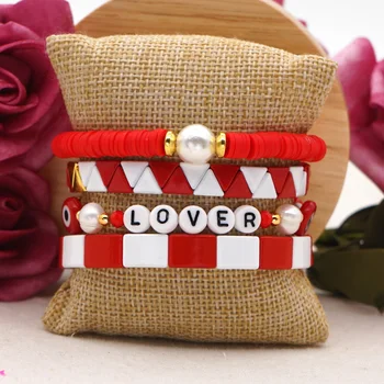 

Shinus Boho Bracelet Set Enamel Alloy Freshwater Pearl Red Polymer Clay Beads Letter Diy Beach Bracelets Sets For Women Jewelry