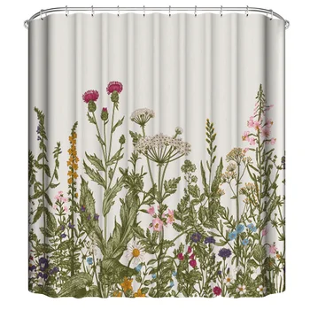 

Waterproof Home Flower Washable 12 Hooks Thickened Bathroom Decor Floral Pattern Exquisite Anti Splash Hotel Shower Curtain Set