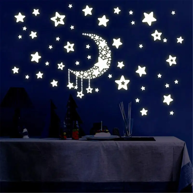 

Moon Star Fluorescence Noctilucent Night Glow in Dark Removable Nursery Luminous Vinyl Kids Child Bedroom Wall Stickers